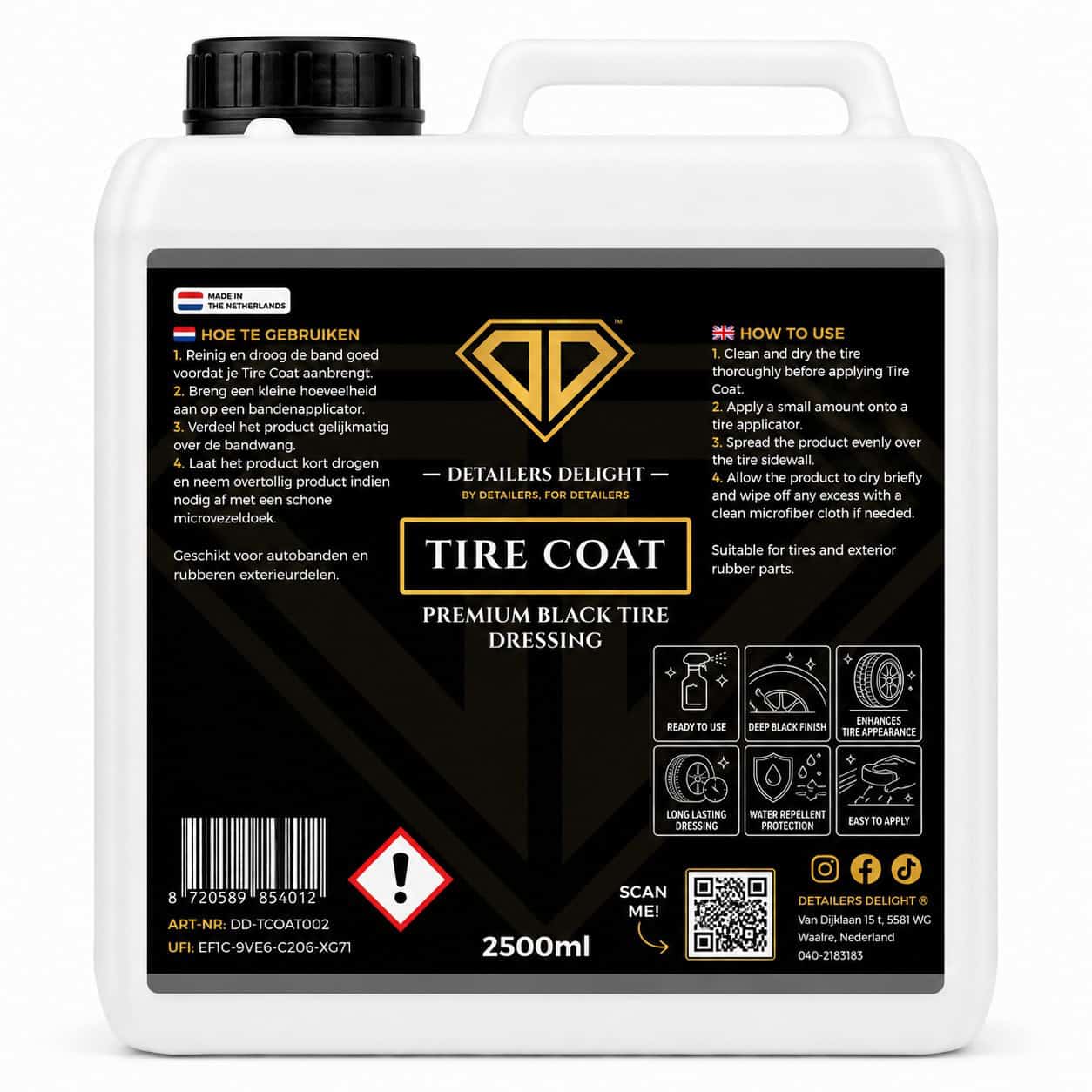 DETAILERS DELIGHT TIRE COAT – PREMIUM BLACK TIRE DRESSING 2.5L