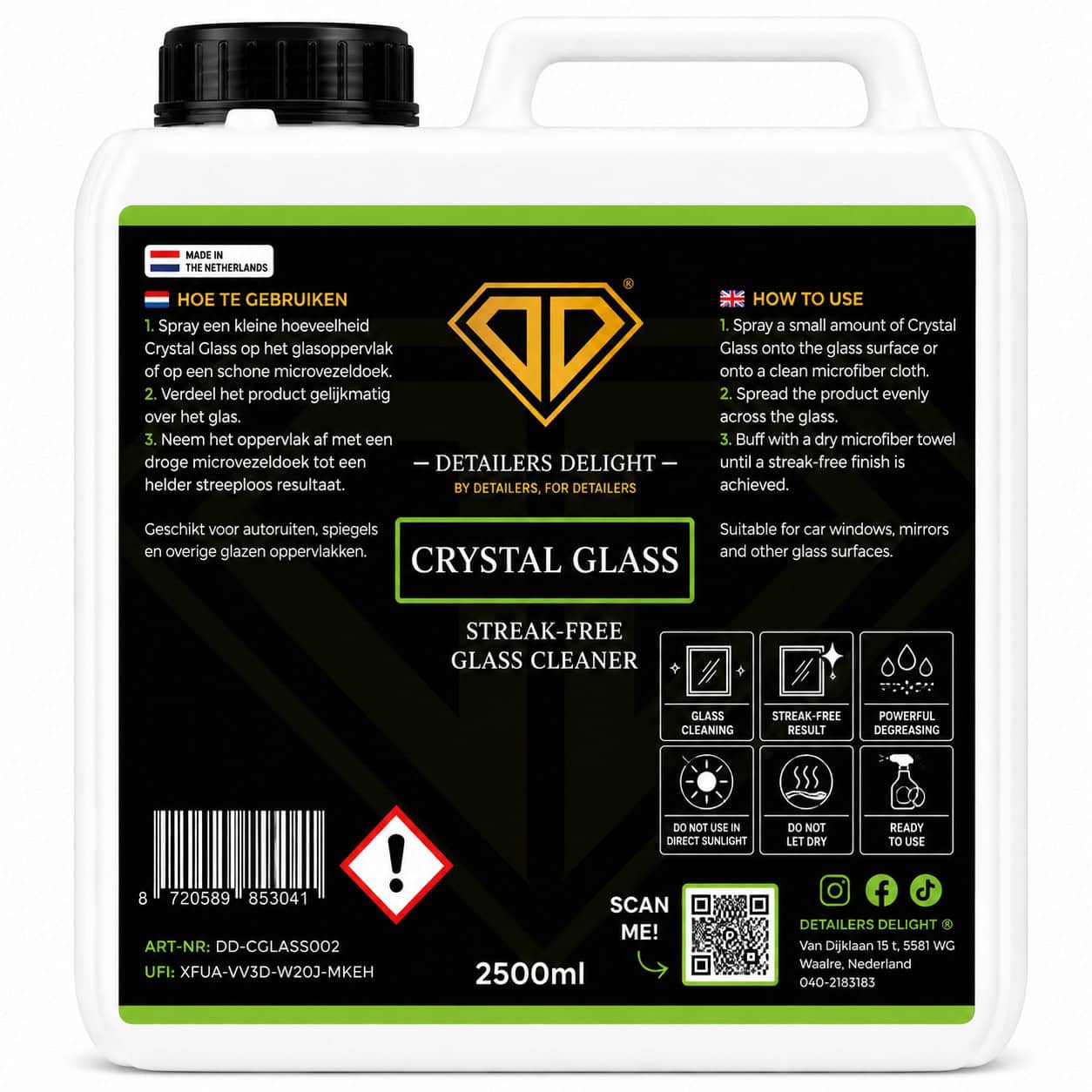 DETAILERS DELIGHT CRYSTAL GLASS – STREAK-FREE GLASS CLEANER 2.5L